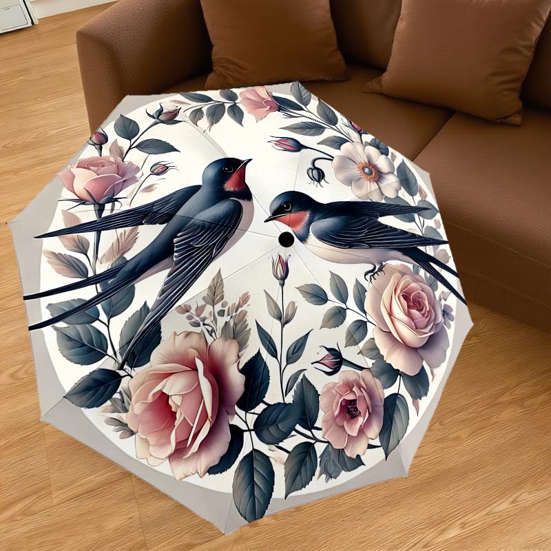 1pc birds flowers Automatic Open/Close Umbrella with Windproof, 8-Rib Sturdy Canopy, Durable Ribs, Fashionable Design1193A