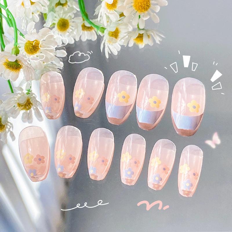 2025 Newest 24Pcs/Set Nail Art French Fake Nails Set With Glue Abs Plastic - Simple Short Nail Stickers