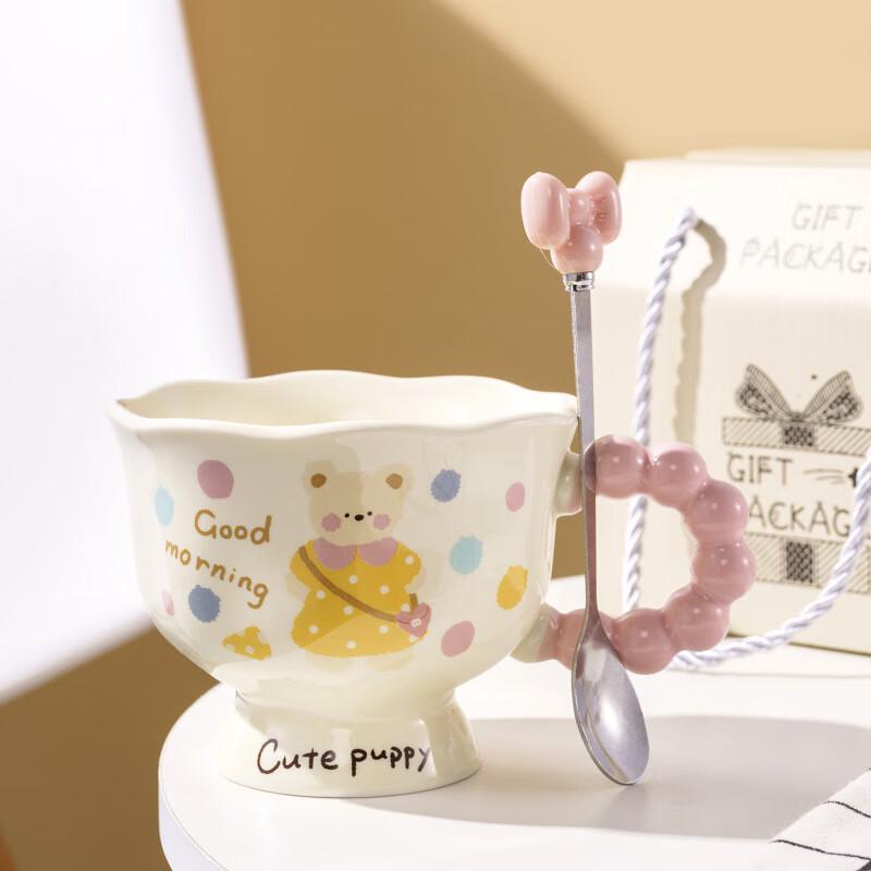 Deou Xingguang Cute Animal Print Ceramic Mugs with Spoons (Set of 2)