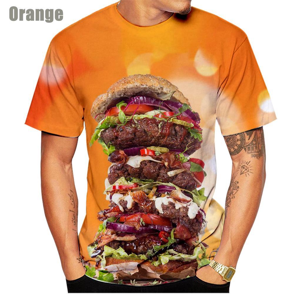 Summer Round Neck Hamburger Pattern 3D Print Top Fashionable Casual Short Sleeved Men's T-shirts