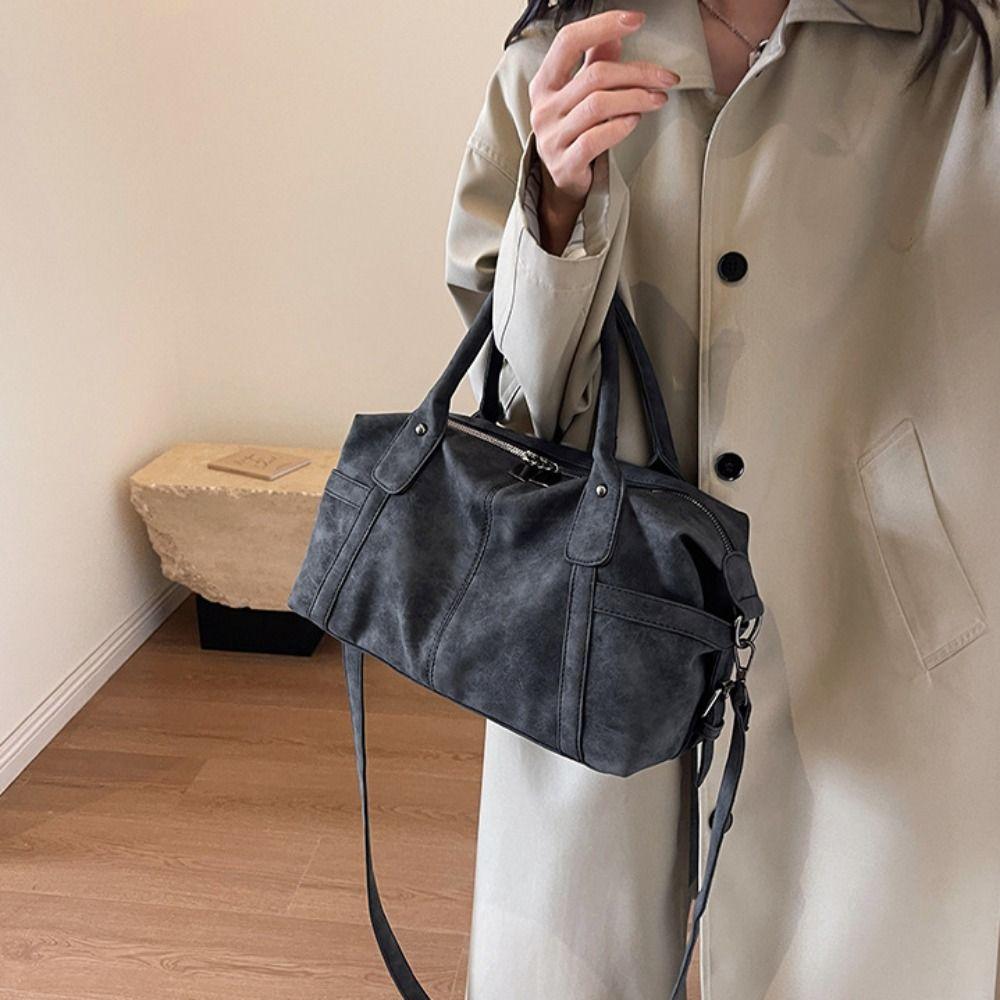 New Frosted Texture Women Shoulder Bag Retro PU Leather Handbag Tote Bag Large Capacity Crossbody Bag School/Travel/Work