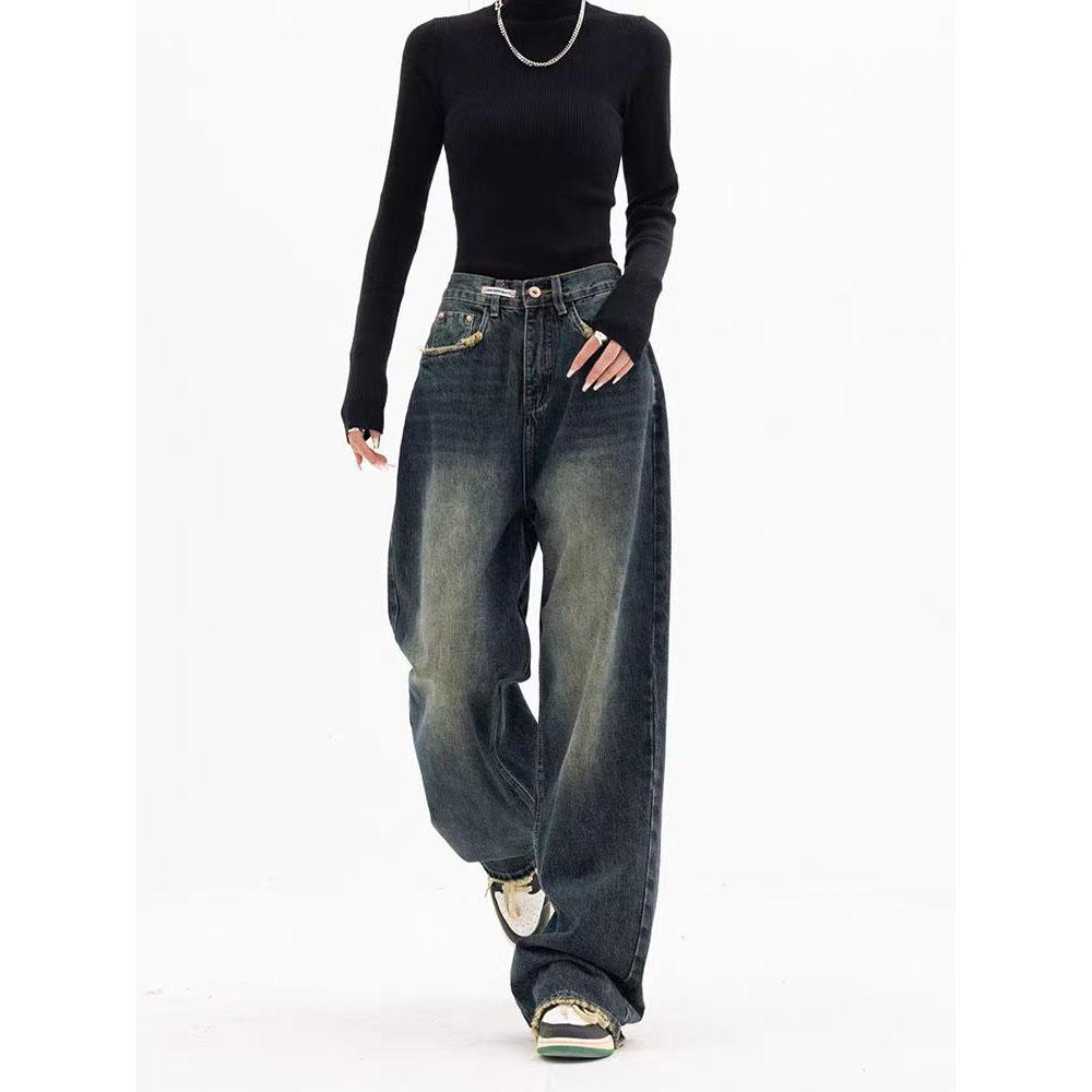 Autumn Spring Loose Wide Leg High Waist Straight Baggy Jeans Women Streetwear Retro High Waist Pants Loose Wide Leg Denim Trousers Female