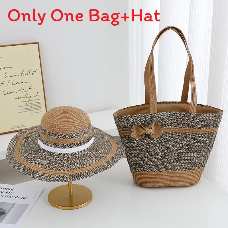 Straw Hat And Bag Set With Sun Protection For Outdoor Travel Casual Summer Adults