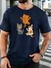 Unisexs Navy Crew Neck Tee Vivid Three Climbing Kittens Cartoon Art Print Loose Summer Street Casual Daily Basic Short Sleeve Top