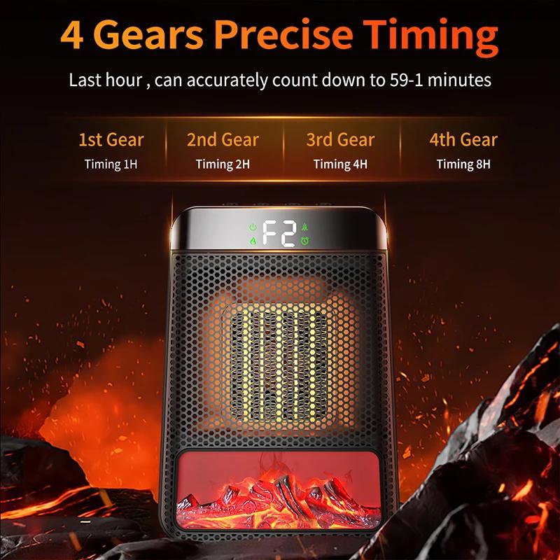 Timing Electric Heater 3D Dynamic Flame Heater Winter Heater Silent Energy Saving PTC Quick Heat Electric Heater Home Decorative