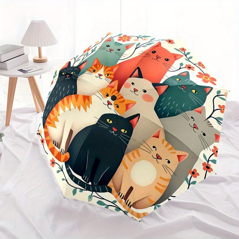 1pc Cat Floral Automatic Open/Close Umbrella with One Touch Button,, Windproof Design   Lightweight Portable Umbrella for Women & Men6113