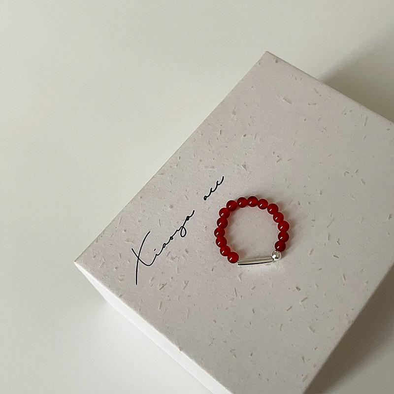 Light Luxury High-End Agate Beaded Elastic Ring For Women'S Personality Elegant, Exquisite And Fashionable Versatile Ring Ring