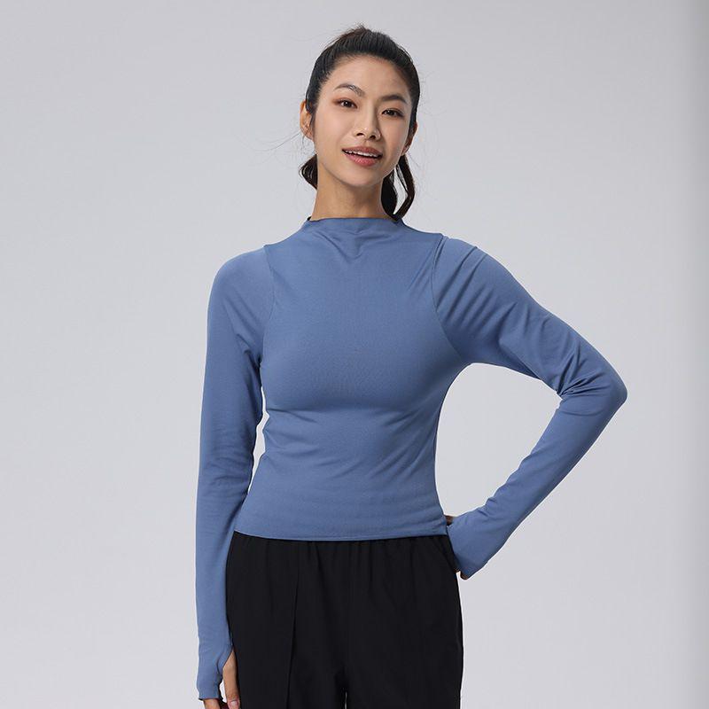 Small Turtleneck Yoga Clothes Women's Long-Sleeved Tight Spring and Autumn Workout Clothes Running Bottoming Shirt Tops Sports Long Sleeves T-shirt