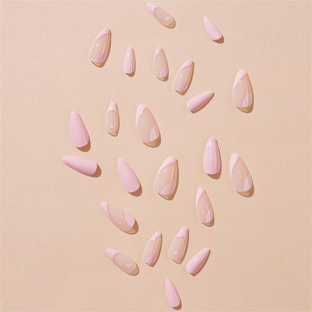 Almond Press On Nails Fake Nails Glossy Acrylic Artificial Nails Stick On Nails for Womens 24Pcs 12Sizes Glue On Nails