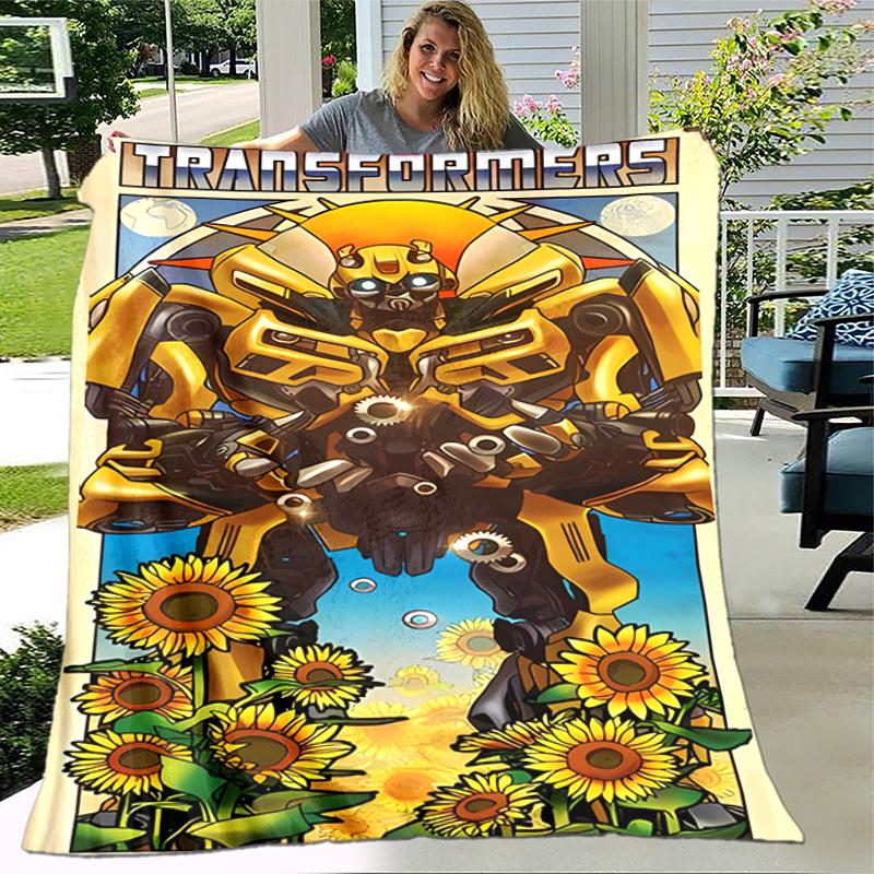 1pc Blanket Bumblebee and Optimus Prime Print Design, Lightweight Blanket for Sofa, Bed- Soft &Warm, Gift for All Seasons like Christmas, Halloween