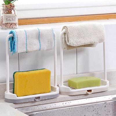 1 PCS Storage Rack Standing Type Sponge Holder Towel Holder 2in1 Mutifuctional Kitchen Accessories