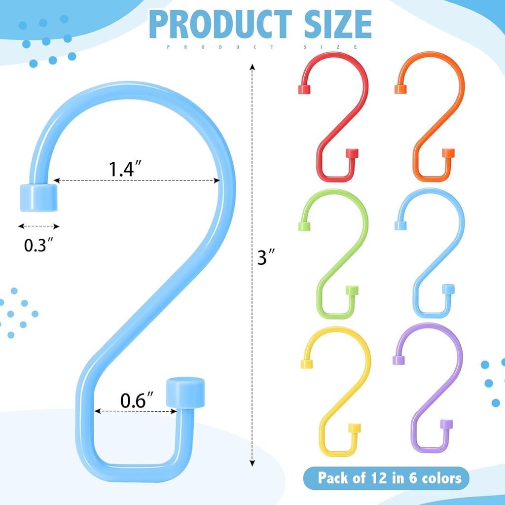 Wenqik 12 Pcs Colorful S Hooks Hanging Stainless Steel Multi Functional Metal Hanging Hooks Reversible Metal S Shaped Hook for Kitchen, Bathroom,