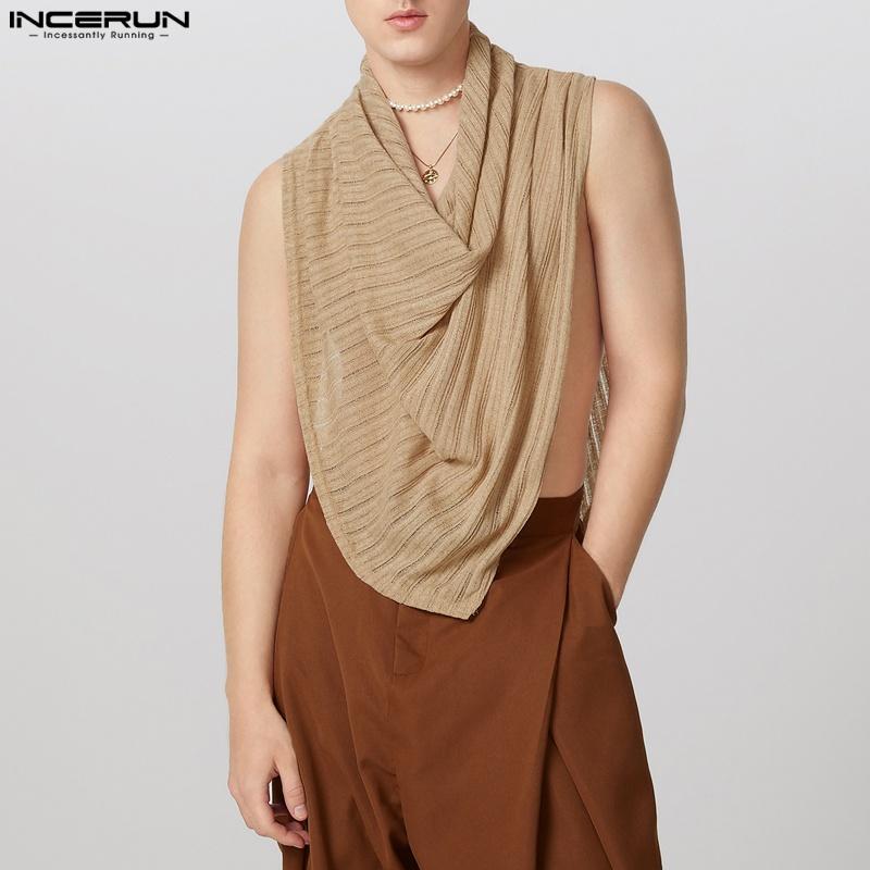 

INCERUN Men Swing Collar Sleeveless Hollow Irregular Texture Tank Tops XL хаки