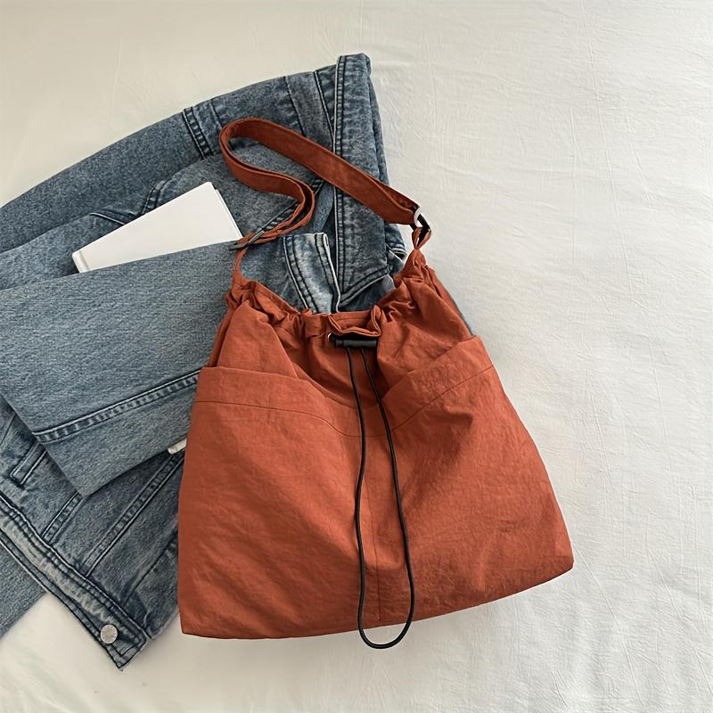 Chic Large Capacity Tote Bag with Adjustable Strap Drawstring Closure Polyester Lining Minimalist Shoulder Handbag for Women Versatile Tote Bag