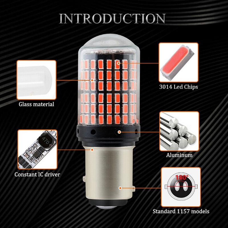 1Pc 1157 Led Red Canbus 3014 144-Smd Car Turn Signal Brake Light No Flash