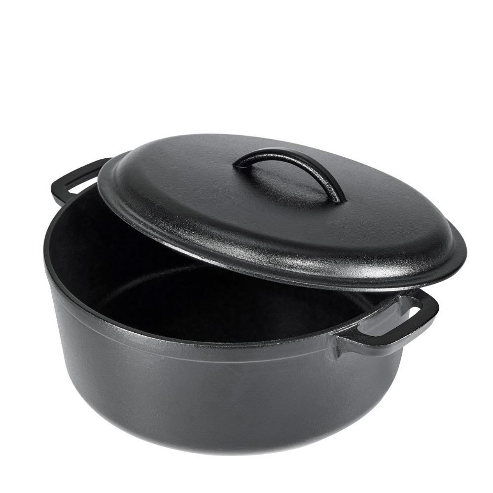 Pre-Seasoned Cas Iron Dutch Oven Pot with Lid 4.7L Soup Cooking Pot Dual Handles Cookware for Braising