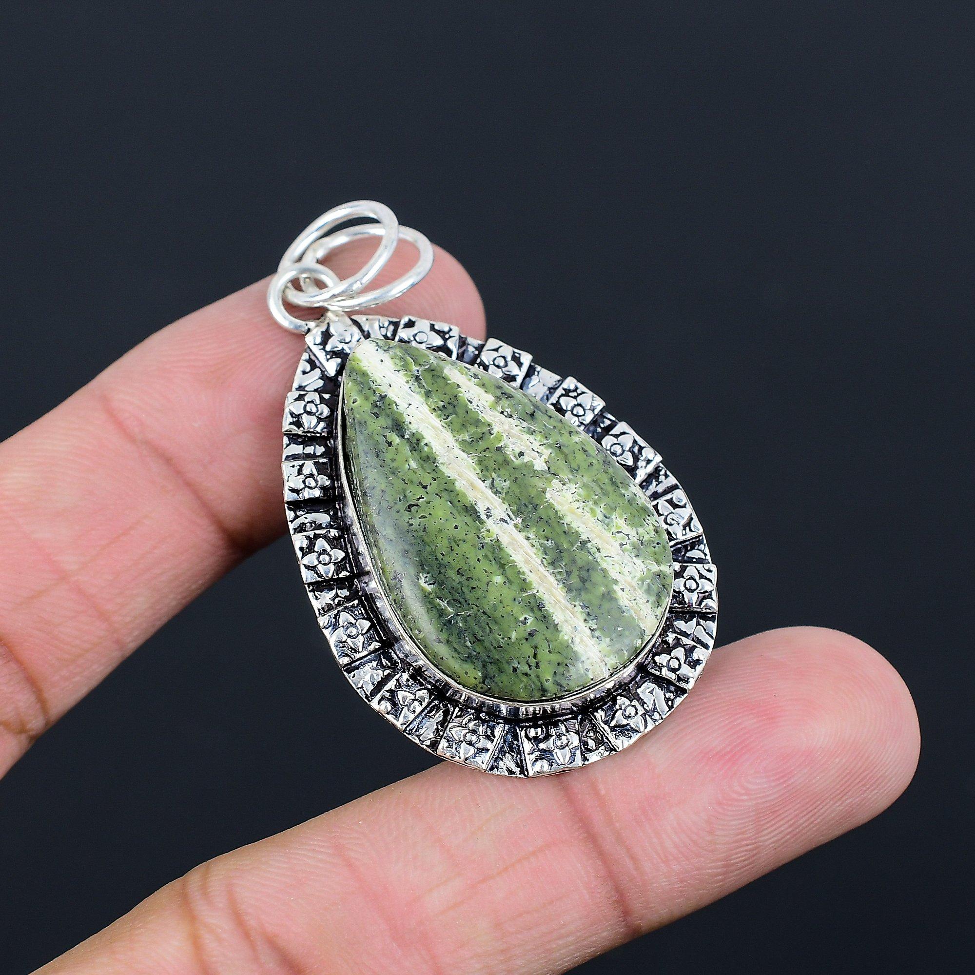 Gift For Women Pendant 925 Sterling Silver Natural Swiss Green Opal Gemstone