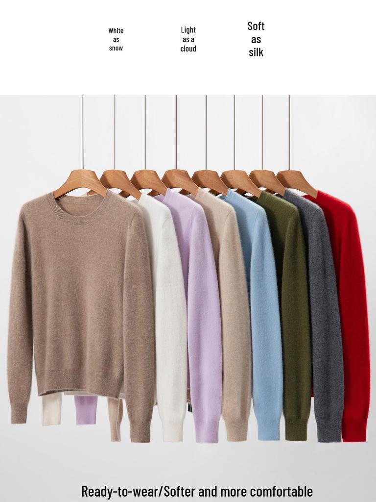 100% Pure Cashmere Women's Loose Round Neck Sweater - Versatile Knitwear for Autumn/Winter