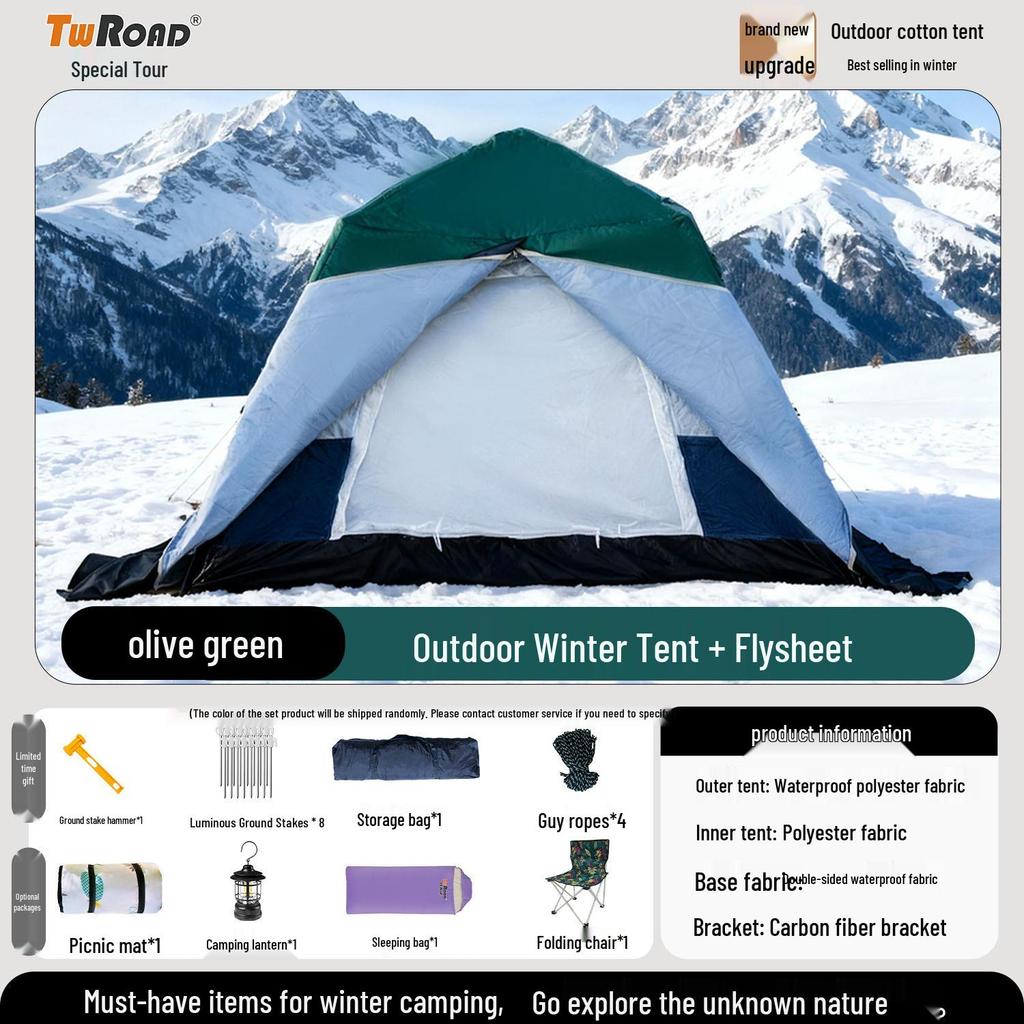 Four-Season Double-Layer Waterproof Tent with Quick-Open Design, Two Doors, Windows, and Ventilation for Camping.