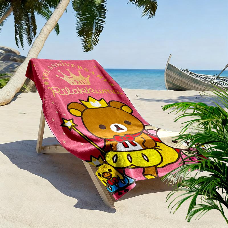 Rilakkuma Print Beach Towel, Large Soft Quick Dry Towel for Beach Camping Swimming