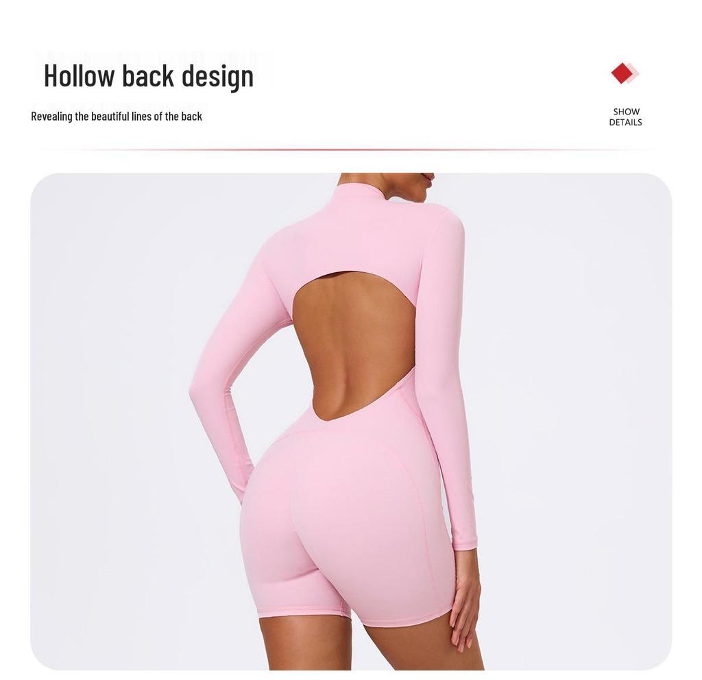 Xiga European & American Style Half-Zip Cutout Back Peach Butt Long Sleeve Yoga Jumpsuit LT05