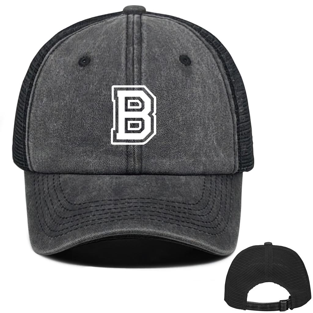 White Hollow Letter A-Z Print Adjustable Mesh Cap Man Caps Leisure Unisex Snapback Baseball Cap Ideal Choice For Outdoor Sports