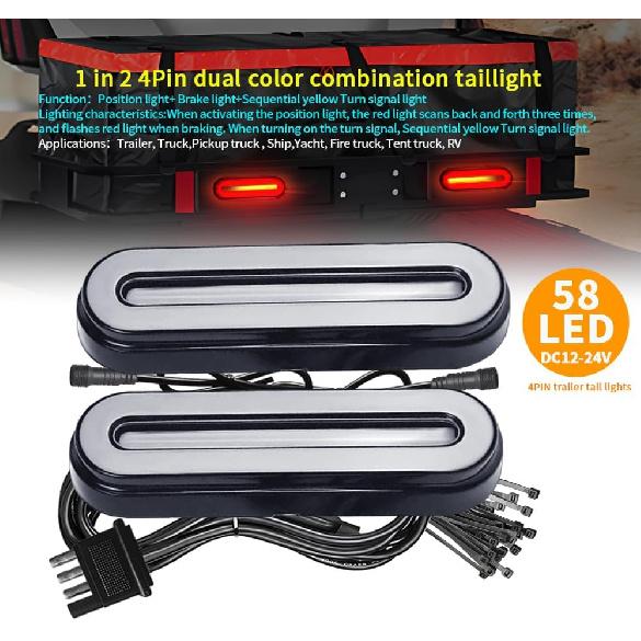 BlyilyB Oval Cargo Carrier Stop Turn Signals Tail Light Light Kit With Waterproof 4 Pin Grommets Wire Harness For Luggage Rack (Pack Of 2)