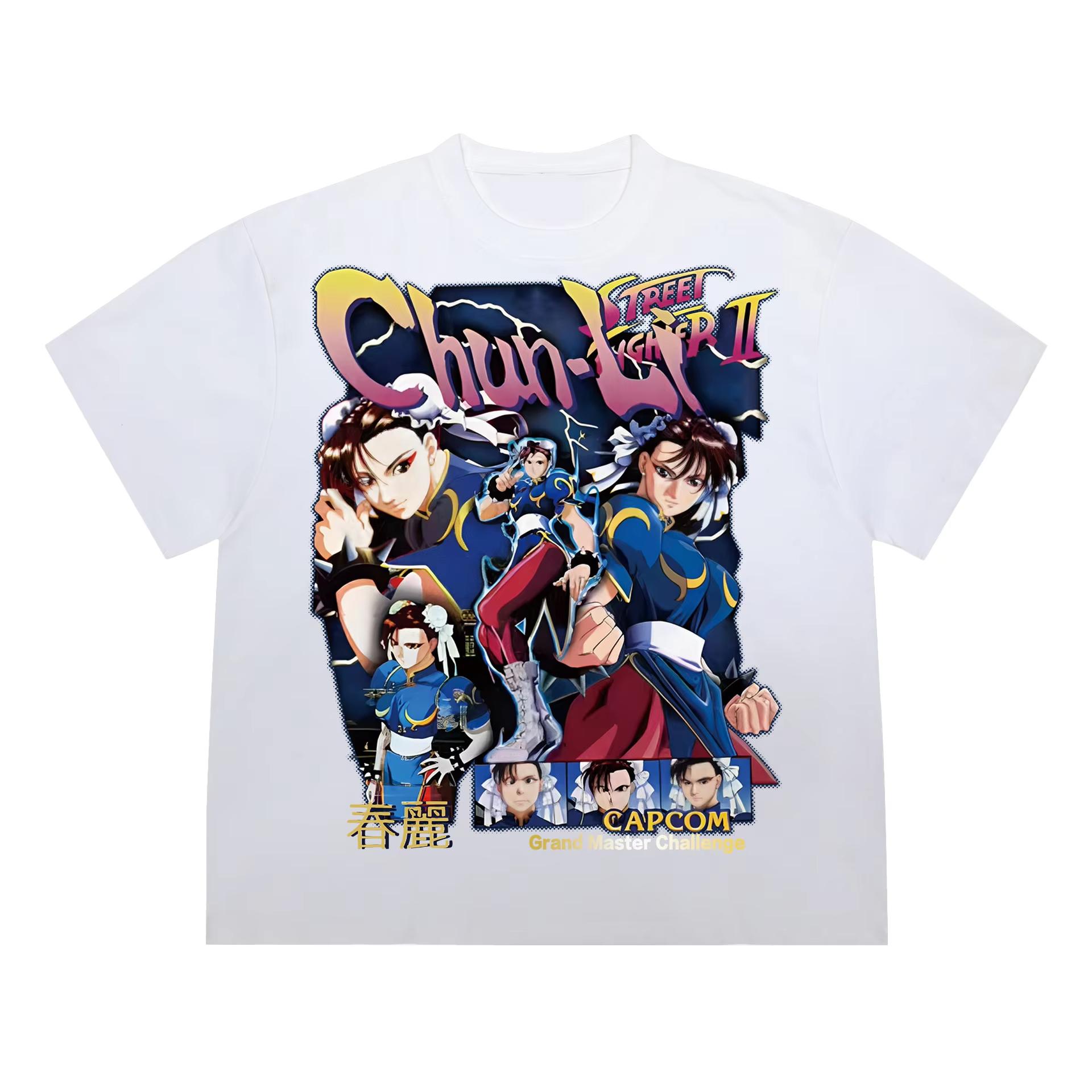 

Винтажная хлопковая футболка Street Fighter Chunli, мультяшная винтажная футболка с коротким рукавом для файтингов, летние мужские и женские футболки S