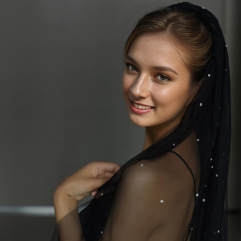Elegant Black Bridal Veil With Rhinestones Embellishments Unique Headpieces Headwear For Weddings And Special Occasion