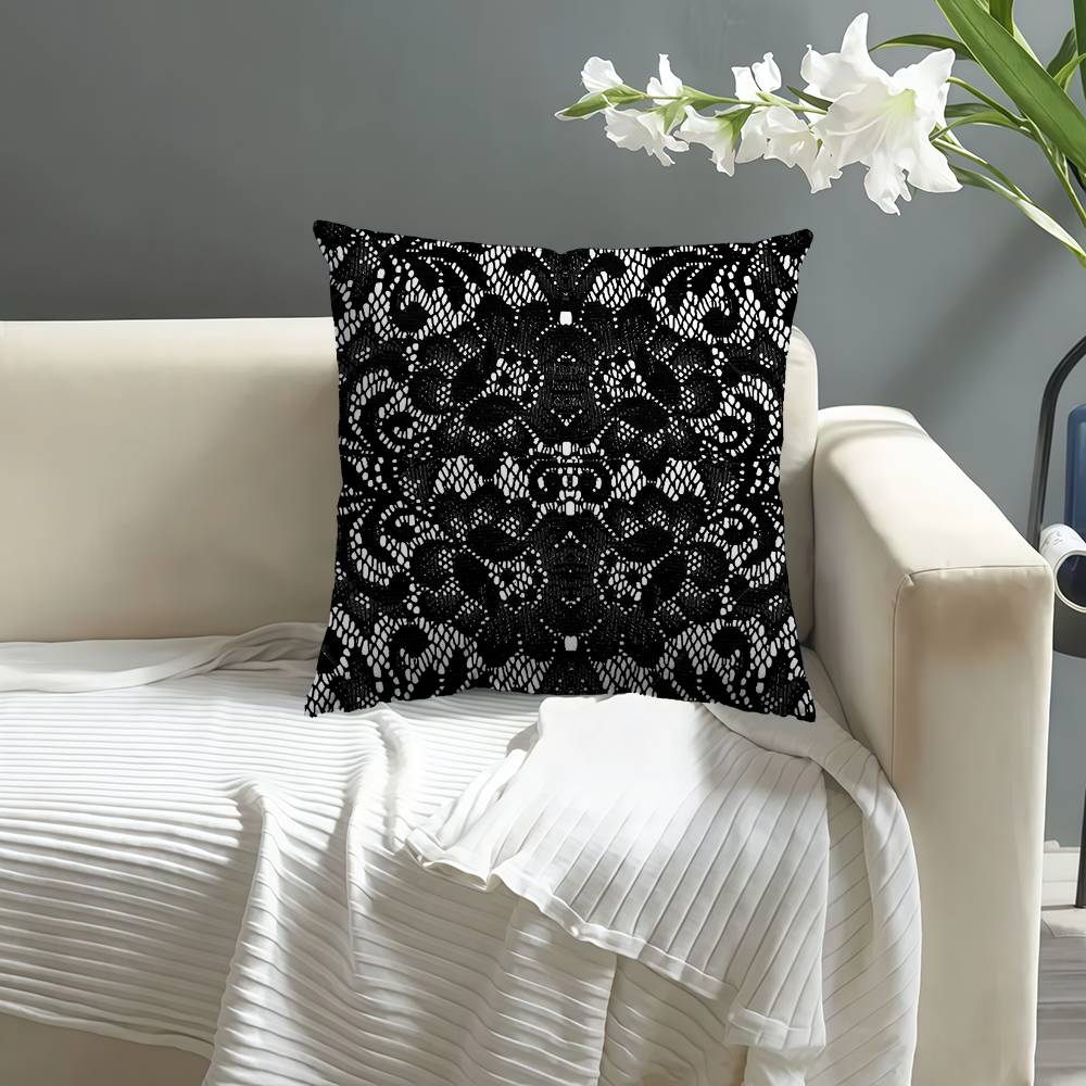 Black Lace Print Cushion Cover Inches Farmhouse Decor Home Throw Pillow Covers For Couch Decorations
