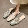 National style Chinese retro embroidery 2025 spring and summer new thick heel muller shoes outer wear women's bag head half slippers