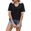 Women Short Sleeve Polo Collar T Shirt Contrast Trim Relaxed Fit Pullover Top Comfortable Soft Fabric Casual Style
