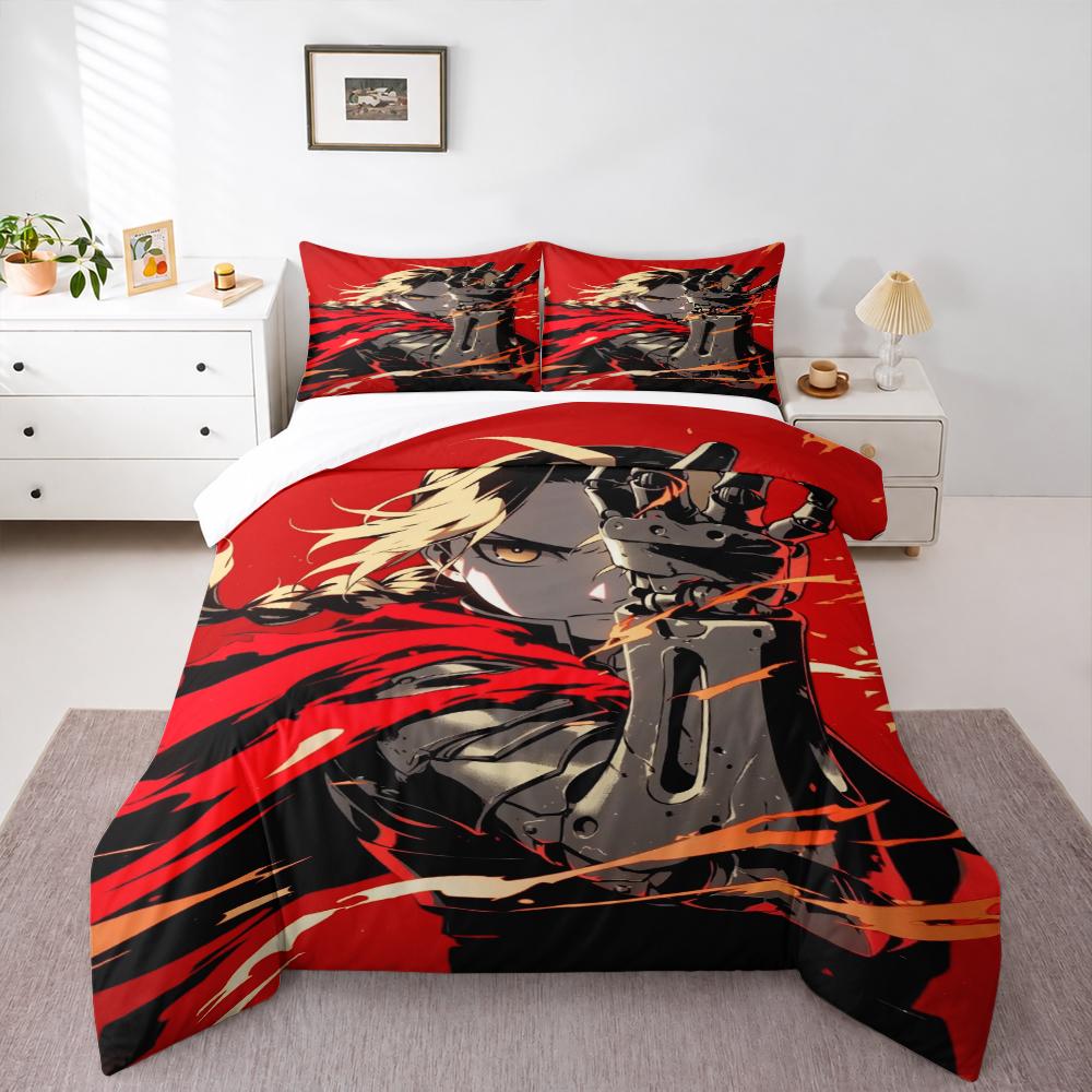 "Anime Style Hero with Metal Arm Bedding set - Bedding set (1 duvet cover, 2 pillowcases, duvet not included)."