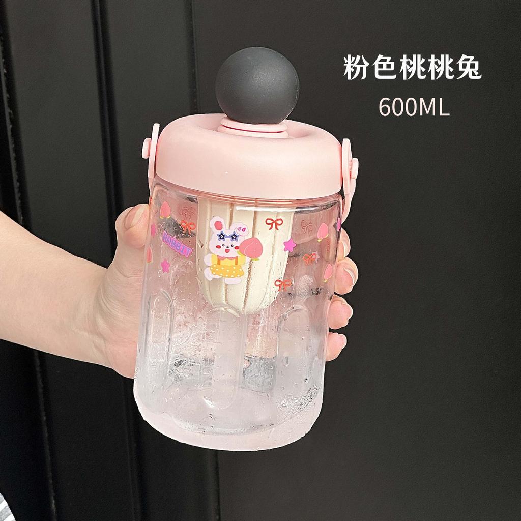 Water bottle summer cute portable float straw cup with tea warehouse drop-resistant wear-resistant plastic cup men and women portable cup wholesale