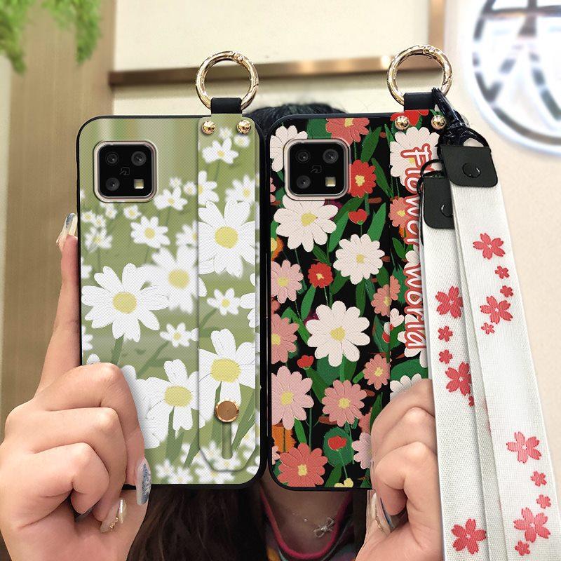 Shockproof Silicone Phone Case For Sharp Aquos Sense4 4G/Sense 5G Kickstand Waterproof Phone Holder Wristband Flower