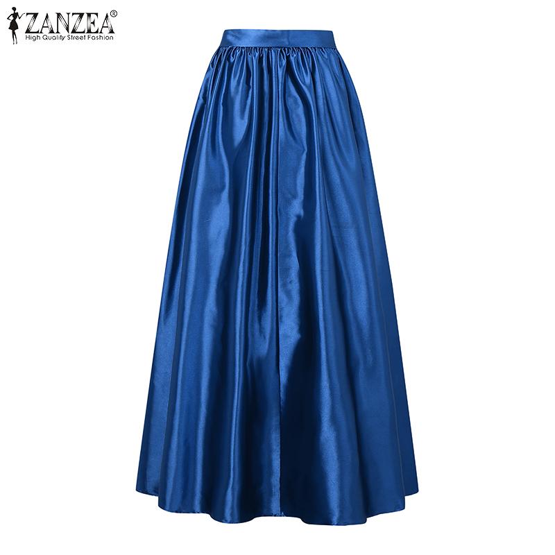 ZANZEA Faldas largas holgadas casuales para mujer con cintura elástica en la espalda
