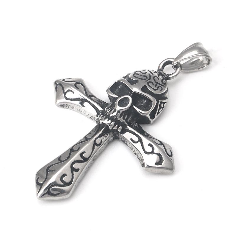 Skull Cross Pendant: Vintage Stainless Steel Necklace for Men and Women