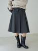 Ou Fan Women's Korean Style Pleated Wool Midi Skirt - High Waist A-line, Grey