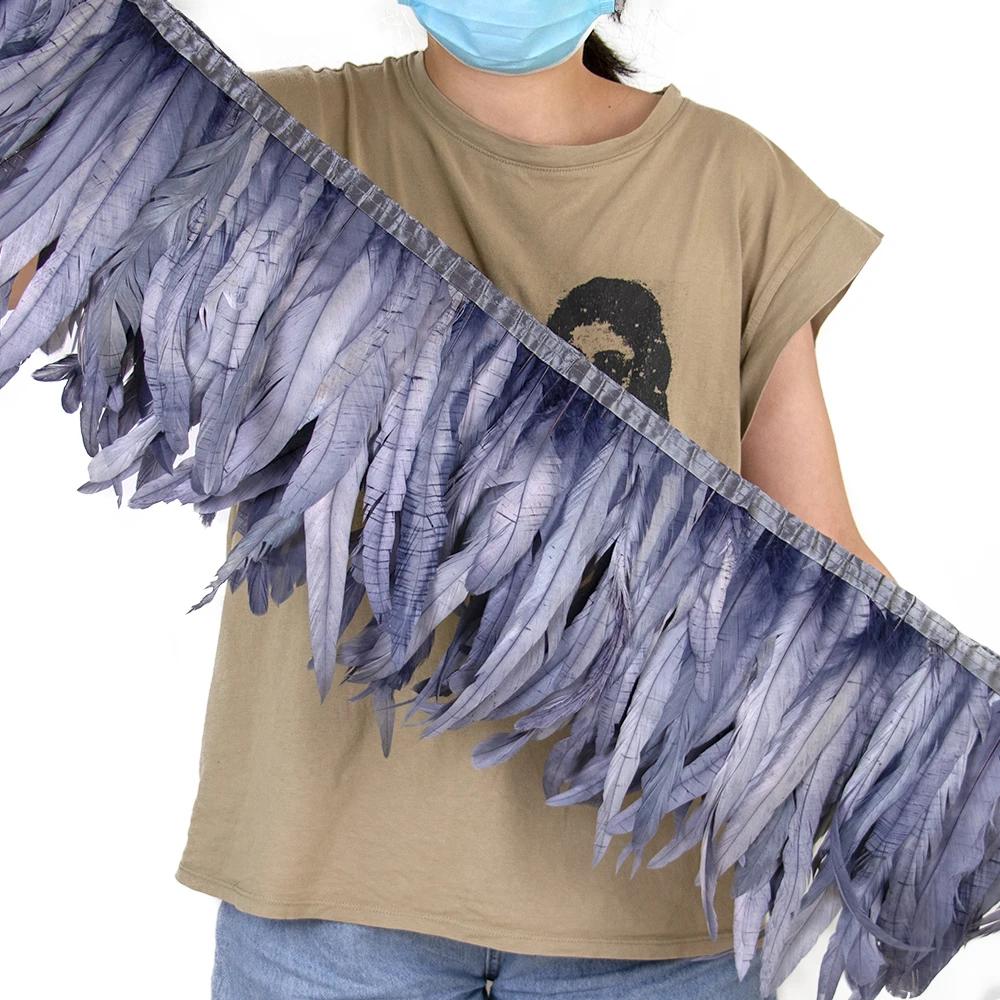2Meters 25-30CM Rooster Tail Feather Tassel Trim for Wedding Party Dress Handicraft Accessory Cock Plumes Ribbon Chicken Feather