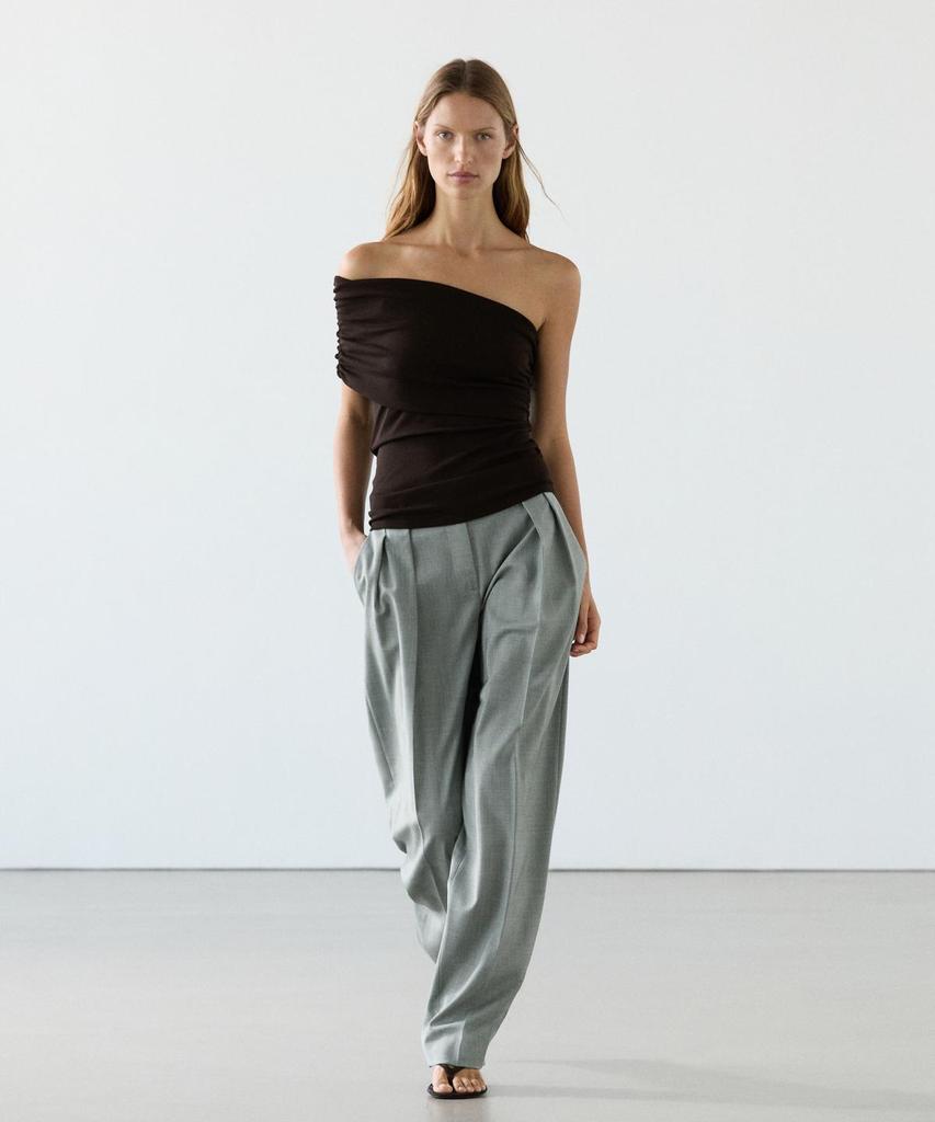 Masimodutti Asymmetrical Drape Neck Top