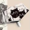 Ombrello Automatico Nero e Bianco con Stampa di Gattini Cartoni Animati, Doppia Utilizzo Sole e Pioggia, Protezione UV, Struttura Rinforzata e Spessa