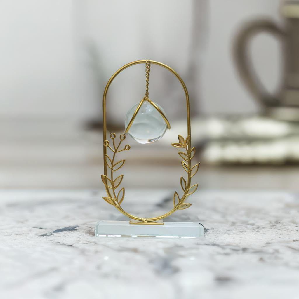 Clear Crystal Ball with Stand, Light Luxury Crystal Sphere for Gift, Gold Art Deco for Photography Ornaments, Bookcase, Wedding, Party
