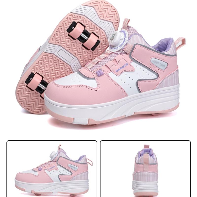 Boys Youth Roller Skates Shoes Removable Flat Shoes Four-Wheel Running Shoes for Kids - Roller Skating Shoes with Sport Buckle