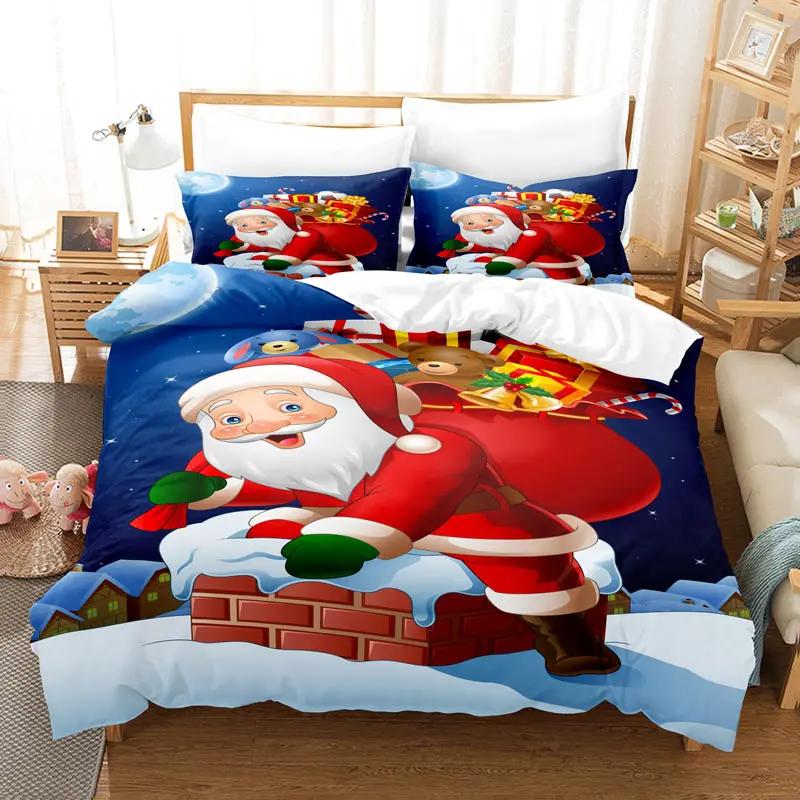 Christmas Bedding Set Polyester Duvet Cover Quilt Comforter Pillow Case 3D Red Double Full King Queen Twin Single 2/3PCS Bedroom