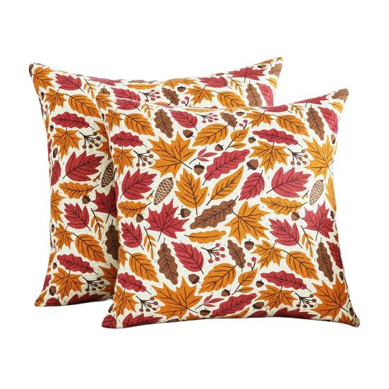 2Pcs Throw Pillowcase Autumn Maple Leaf Pattern Replaceable Design Pillow Case Washable Super Soft Reusable Sofa Cushion Covers J