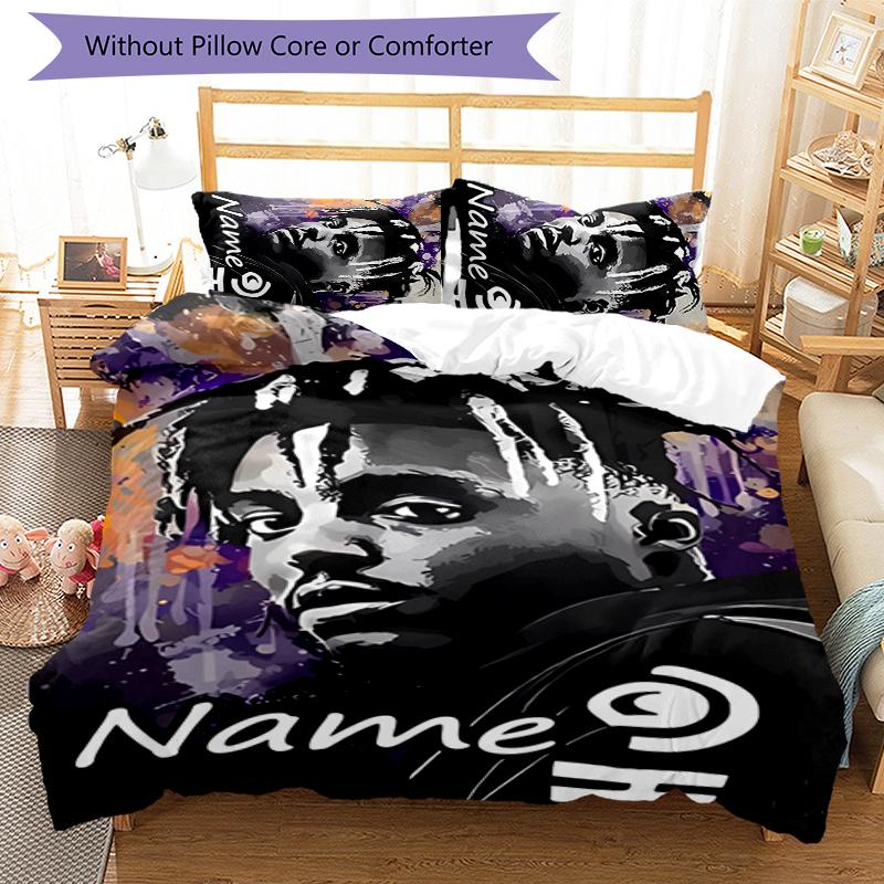 3pcs Custom Name Cartoon Juice WRLD Bedding Set Duvet Cover Closure Includes 1 Duvet Cover & 2 Pillowcases for All Seasons Bedroom Decor