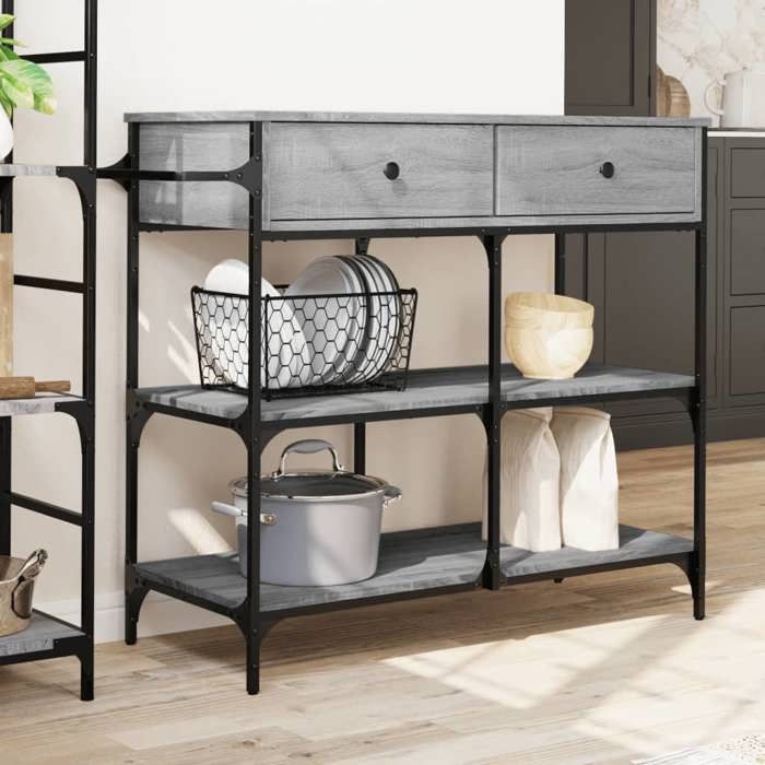 VidaXL Chariot de Cuisine, Étagère avec Roues, Chariot de Service, Meuble de Rangement Salon Salle de Bain Intérieur, Sonoma 842379