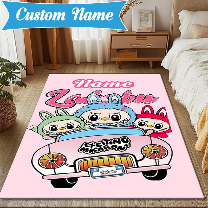 Custom Name Pink Labubu Cute Theme Rug Game Carpet, Floor Mat for Bedroom Living Room Entryway Rug, Home Decor Idea Gift for Christmas birthday
