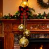 Christmas Bell Decoration 17.7" Hanging Jingle Bells with Plaid Bow Pine Needles Red Berries Rustic Holiday for Door