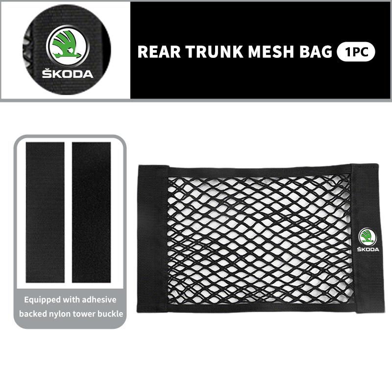 AAAJE1 Car Rear Trunk Net Mesh Elastic Nylon Back Cargo Storage Organizer Holder Auto Accessories For Skoda Fabia Kamiq Superb Scala